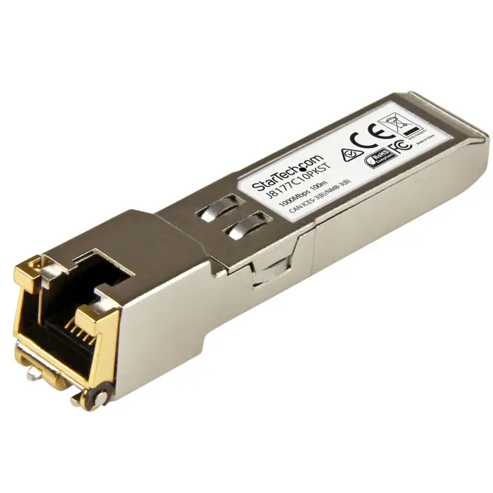 Paquete de 10 Módulos Transceptores SFP Compatibles con HPE J8177C - 1000BASE-T - SFP a RJ45 Cat6 / Cat5e - SFP Ethernet Gigabit de 1GbE - RJ45 - 100m - HPE 1810/1820/2530