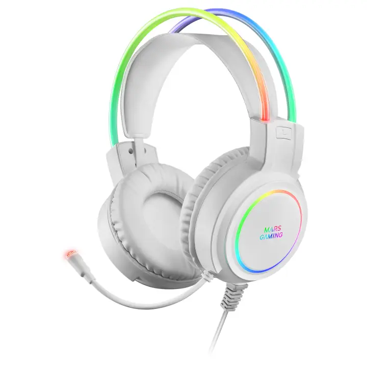 MHRGBW, Auriculares Chroma RGB Flow, Micrófono Profesional, Sonido Espacial, Blanco