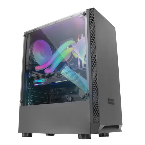 MCN2, Caja PC Gaming ATX, Ventana Lateral Completa, Rejilla Delantera, Diseño Cámara Dual, Ventilador Trasero 12cm, Negro - Imagen 4