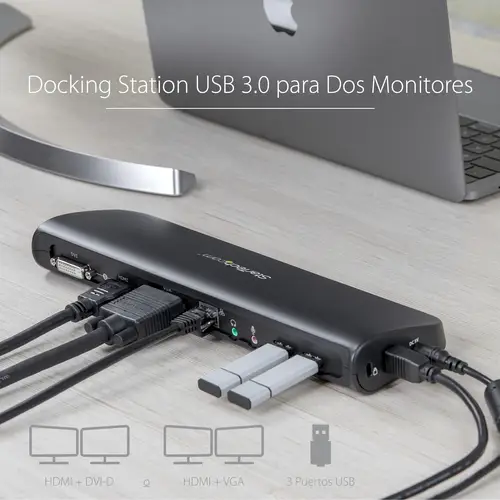 Docking Station USB 3.0 de 2 Monitores para Portátil - HDMI/DVI/VGA - Hub Ladrón 3x USB-A - GbE - Audio - Replicador de Puertos Universal USB-A - Win/macOS/ChromeOS - TAA - Imagen 7