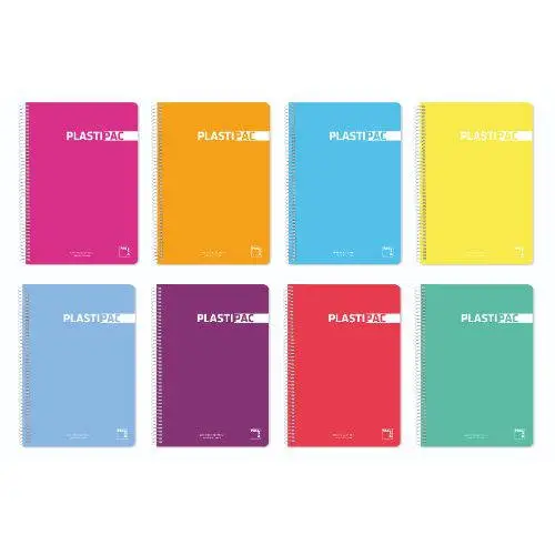 CUADERNO SERIE PLASTIPAC 90 GRS. TAPA POLIPROPILENO FOLIO (215X310MM.) 80 HOJAS CUADRÍCULA 3X3 CON MARGEN SURTIDO PACSA 16412