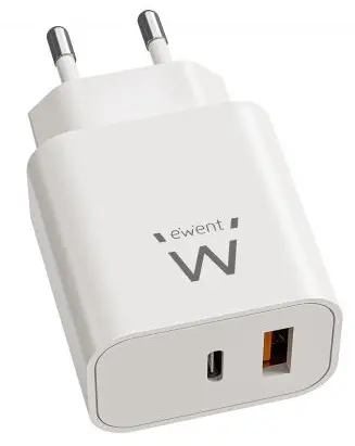 Cargador Rápido GaN de 20W USB-C PD y USB-A QC, Diseño Compacto