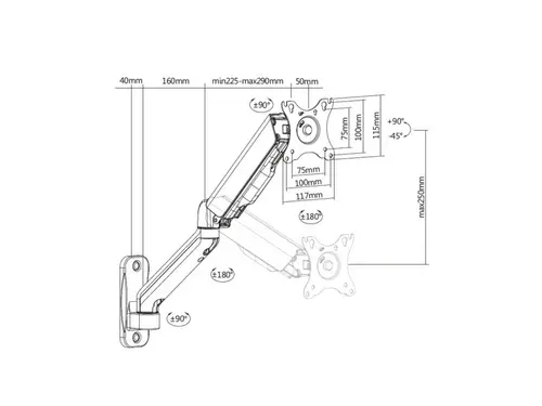 Soporte de pared para un monitor de 17«-32», longitud del brazo:450mm - Imagen 11