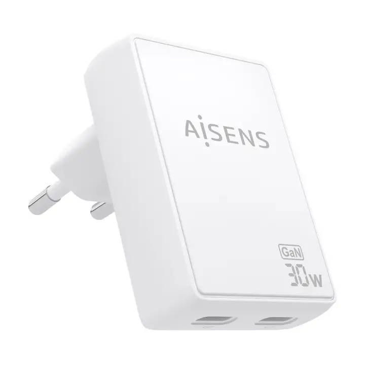 Cargador De Pared GaN Ultra Delgado 30W, 2xUSB-C PD3.0 QC4.0, Blanco
