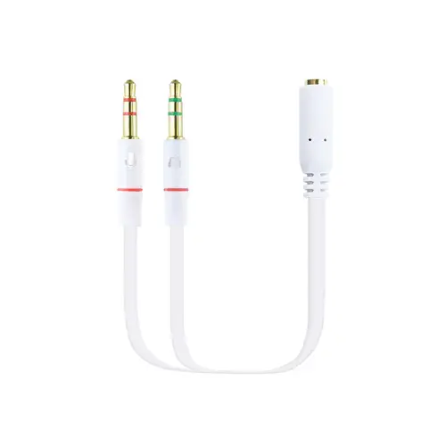 Cable Adaptador Audio Jack 3.5/H de 4 Pines a 2 Jack 3.5/M de 3 Pines, Blanco, 20 Cm - Imagen 1