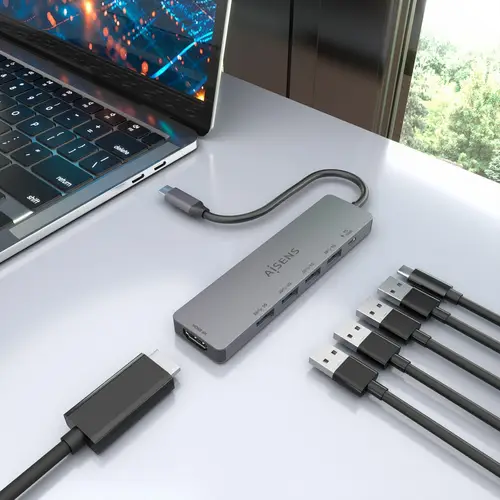 USB-C Dock 6 en 1, USB-C a 1xHDMI, 4xUSB-A, 1xUSB-C PD 100W, Gris, 15cm - Imagen 6