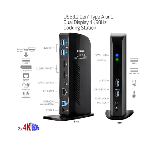 USB3.2 Gen1 Type A or C Dual Display 4K60Hz Docking Station DisplayLink® Certified - Imagen 4