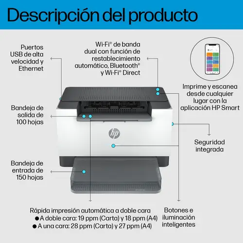 LaserJet M207dw Inalámbrico Blanco y negro Impresora, A doble cara - Imagen 4