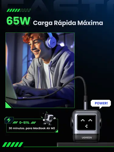 Nexode RG 65W 3-Port GaN Ordenador portátil, Teléfono móvil, Portátil, Batería portátil, Teléfono Gris Corriente alterna Carga rápida Interior - Imagen 7