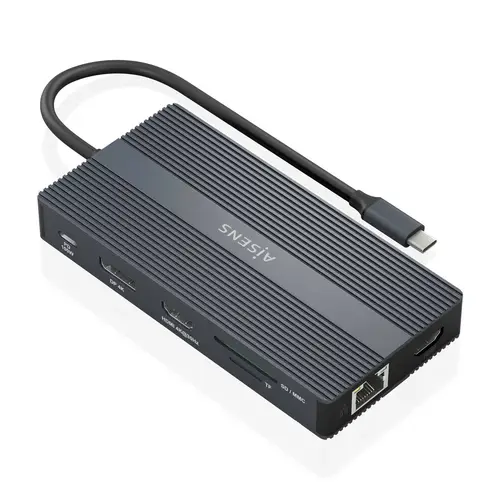USB-C Dock 12 En 1, USB-C a 2xHDMI, 1xDisplayport, 1xRJ45, 4xUSB-A, 1xUSB-C, 1xUSB-C PD, 1xSD, 1xMicro SD, Gris, 20cm - Imagen 1