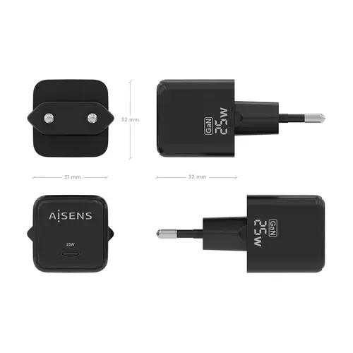Cargador GaN 25W, 1xUSB-C PD3.0 QC4.0, Negro - Imagen 4