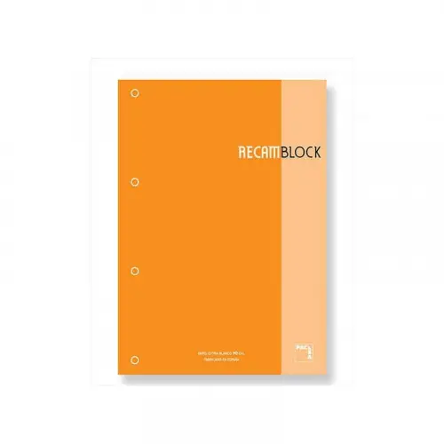 RECAMBIO XBLOCK DIN A4 TAPA CARTÓN 4 TALADROS 80 HOJAS PAPEL 90GRS. CUADRICULA 5X5 + GRECA COLOR NARANJA PACSA 21163
