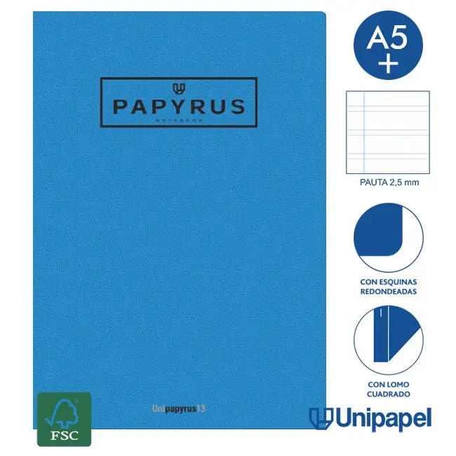 LIBRETA GRAPADA GOFRADA A5+ 48 HOJAS 90GR. PAUTA 2,5MM COLORES SU..