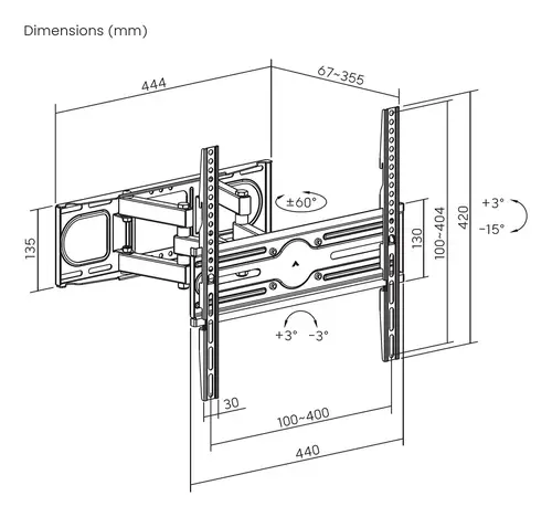 Soporte eco giratorio, inclinable y nivelable para monitor/TV 40kg de 32-70, Negro - Imagen 7