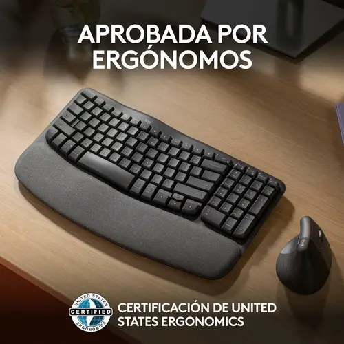 Wave Keys, teclado ergonómico inalámbrico con reposamanos acolchado, escritura cómoda y natural, Easy-Switch, Bluetooth, Logi Bolt, multisistema operativo, Windows/Mac,QWERTY Español, Grafito - Imagen 10