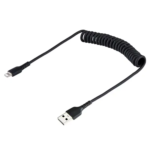 Cable 50cm USB a Lightning con Certificación MFi, Cable Rizado de Carga para iPhone, Negro, con Recubrimiento de TPE, Núcleo de Fibra de Aramida, Cable Lightning Rizado - Imagen 2