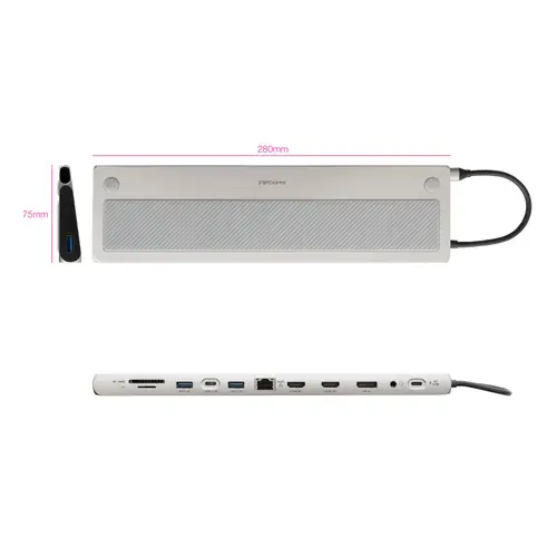 HUB USB-C 12 en 1, Conversor USB-C 3.1 a 3xUSB-A 3.0 + USB-C 3.0 + USB-C PD 100W + 2xHDMI 4K60Hz + DP 4K60Hz + RJ45 1Gbps + SD/TF 3.0 + Audio Jack 3.5, Aluminio, Gris, 18 cm - Imagen 2