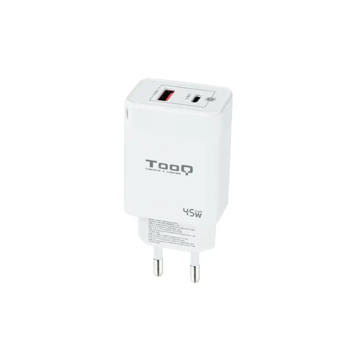 Cargador de Pared GaN USB-C/PD + USB-A/QC 45W, Blanco