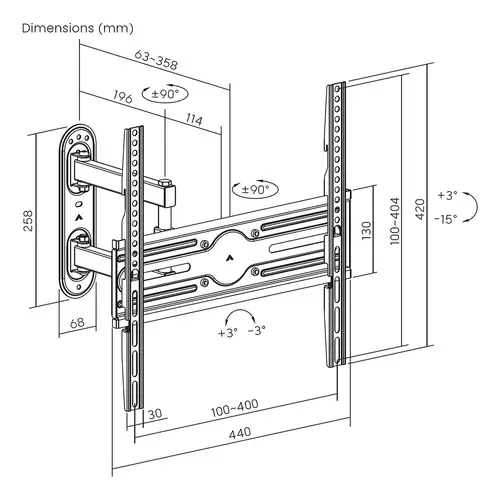 Soporte eco giratorio, inclinable y nivelable para monitor/TV 35kg de 32-65, Negro - Imagen 7