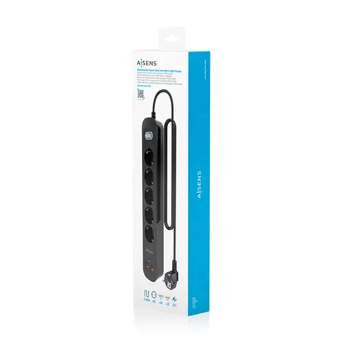 Regleta de Enchufes Multifuncion con 5 Tomas + Cargador PD3.0 20W 2xUSB-C, 2xUSB-A, 1.4m, Negro - Imagen 7