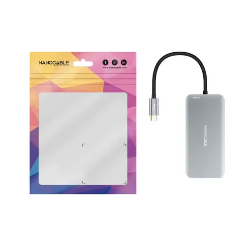 HUB USB-C 9 en 1, Conversor USB-C a 3 x USB-A + 2 x HDMI + RJ45 + TF + SD + USB-C PD 100W, Aluminio, 15 cm, Gris - Imagen 3