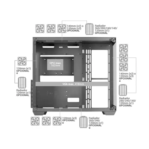 MCV4 Blanco, Torre Gaming Custom XXL E-ATX, Ventana Cristal Templado Lateral y Frontal Sin Marco, Estructura Modular Doble Cámara - Imagen 6