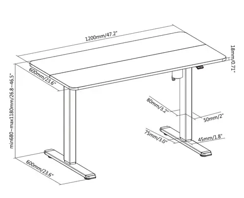 ERGO Bipedestador eléctrico con escritorio, negro - Imagen 9