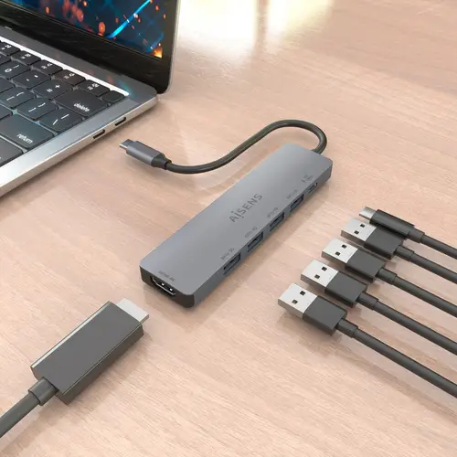 USB-C Dock 6 en 1, USB-C a 1xHDMI, 4xUSB-A, 1xUSB-C PD 100W, Gris, 15cm - Imagen 5