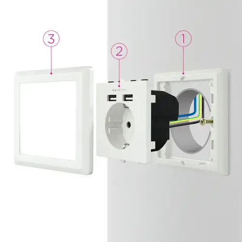 Base de enchufe de pared tipo schuko con 2 tomas USB Max. 2.4A, blanca - Imagen 7