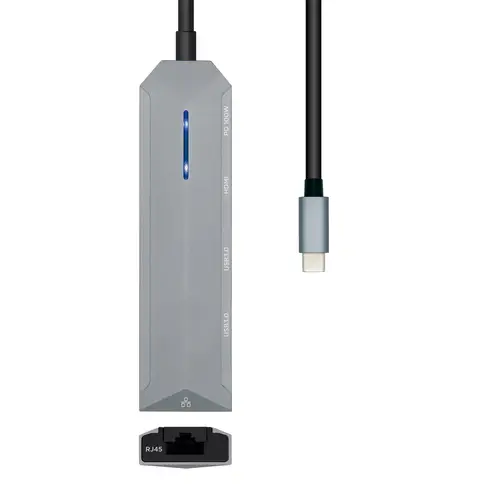 USB-C dock 5 en 1, USB-C a 1xHDMI, 1xRJ45, 2xUSB, 1xPD, Gris, 15 cm - Imagen 2