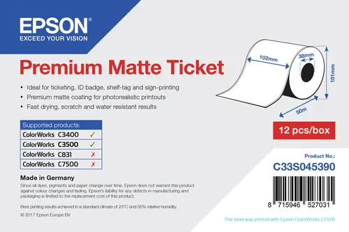 Rollo de Premium Matte Ticket, 102 mm x 50 m - Imagen 1