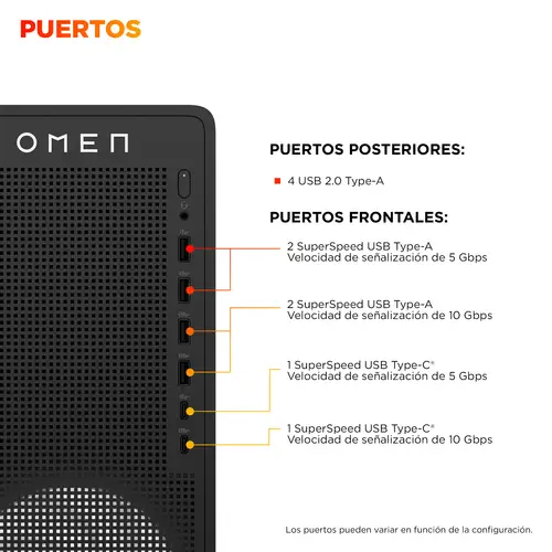 OMEN 16L Gaming Desktop PC TG03-0090ns PC AMD Ryzen 5 16 GB DDR5-SDRAM 1 TB SSD NVIDIA GeForce RTX 5060 Windows 11 Home Torre Negro - Imagen 3