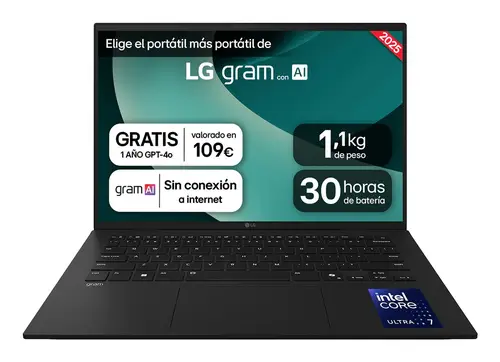 Gram 14Z90T Intel Core Ultra 7 255H Portátil 35,6 cm (14") WUXGA 32 GB LPDDR5x-SDRAM 1 TB SSD Wi-Fi 6E (802.11ax) Windows 11 Pro Español Negro - Imagen 1