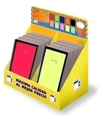 PACSA CUADERNO PLASTIPAC SERIE LUX 80H FOLIO TAPA PP COLORES VIVOS/PASTEL EXPOSITOR DE 40 SURTIDOS