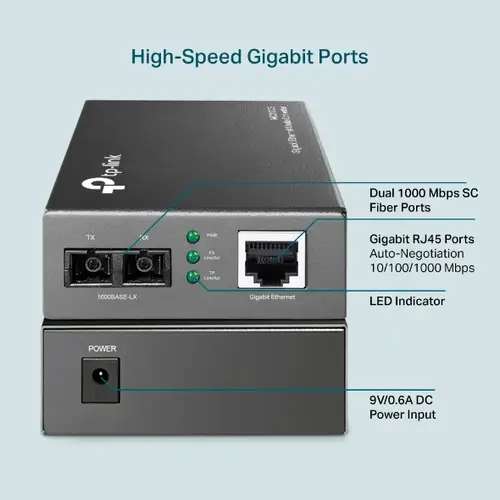 MC210CS convertidor de medio 1000 Mbit/s 1310 nm Monomodo Negro - Imagen 7