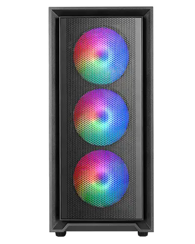 MC-AIR, Caja Gaming ATX, 4x Ventiladores FRGB Rainbow 120mm, Panel Frontal Mesh, Ventana Lateral Completa Cristal Templado, Semitorre PC Doble Cámara, Soporte Refrigeración Líquida, Negro - Imagen 1