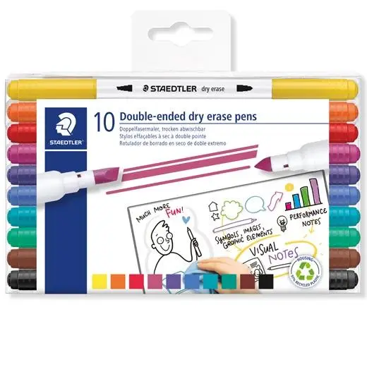 STAEDTLER MARCADORES PIZARRA BLANCA LUMOCOLOR WHITEBOARD MARKET 3010 C/SURTIDOS ESTUCHE 10 UD