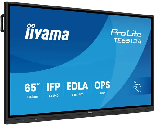 TE6513A-B2AG pantalla de señalización Panel plano interactivo 163,8 cm (64.5") Wifi 500 cd / m² 4K Ultra HD Negro Pantalla táctil Procesador incorporado Android 24/7 - Imagen 1