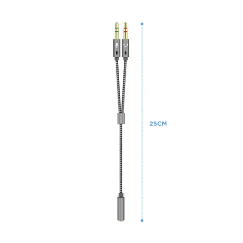 Cable Adaptador Audio Jack 3.5 4pines/H-2xjack 3.5 3pines/M, Gris, 25cm - Imagen 2