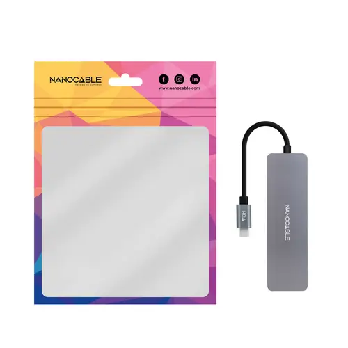 Hub USB-C a 3xUSB3.0/H + 1xUSB-C/H Aluminio 10 cm, Gris - Imagen 2