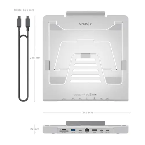 Soporte de Sobremesa Ajustable para Portatil / Tablet con USB-C Docking 7 en 1, Gris - Imagen 4