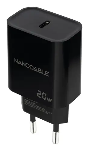 Cargador USB-C PD 20W, Negro - Imagen 1
