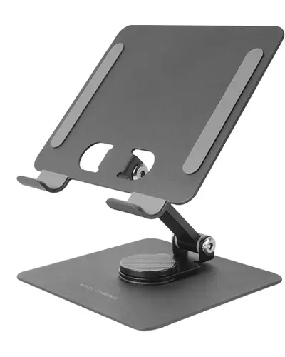 MA-RST, Soporte para Tablet y Convertibles 2en1 hasta 13", Giratorio 360º + Ajustable en Altura y Ángulo 180º, Soporte Tablet Plegable de Acero Liviano, Antideslizante, Negro - Imagen 1