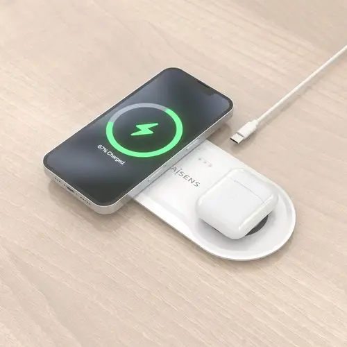 AISENS Cargador Inalambrico USB C 15W 2 en 1 Para Movil Auriculares  Blanco - Imagen 6