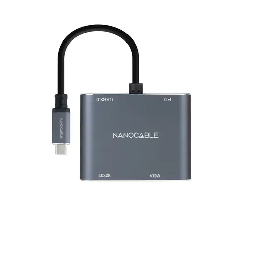 Conversor USB-C a HDMI/VGA/USB3.0/PD 15 cm, Gris - Imagen 2