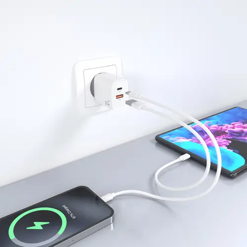 Cargador GaN 30W, 1xUSB-C PD3.0 QC4.0, 1xUSB-A QC3.0, Blanco - Imagen 6