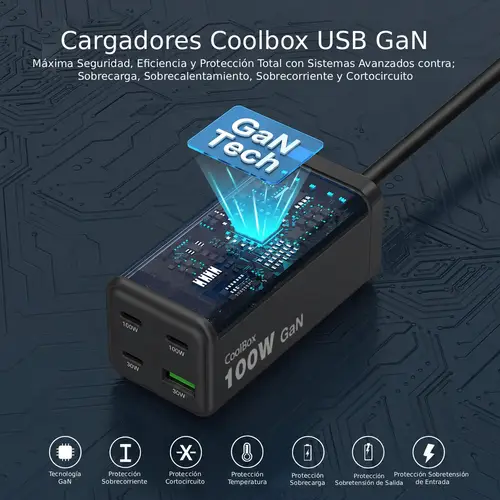 ESTACION CARGA USB 100W GAN C+C+C+A SOBREMESA - Imagen 6