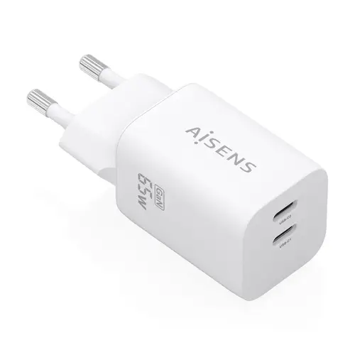 AISENS Cargador GaN 65W  2xUSB C PD3 0 QC4 0  Blanco