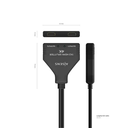 HDMI Duplicador 4K@30HZ 1×2 con Alimentación USB y Cable, Negro, 30 cm - Imagen 4