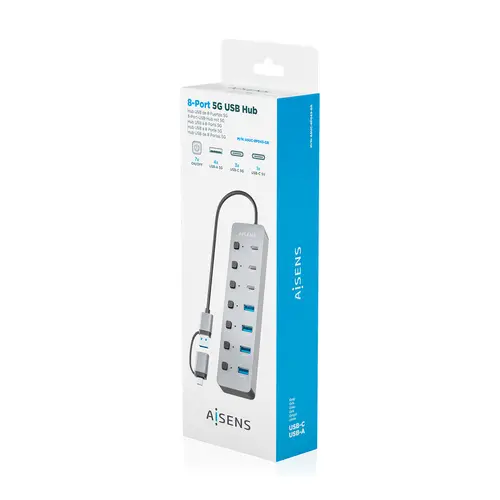 AISENS Hub USB3 1 Gen1 USB C USB A  USB C M USB A M 4xUSB A H 3xUSB C H 1xUSB C H ALIM   Gris  30cm - Imagen 7